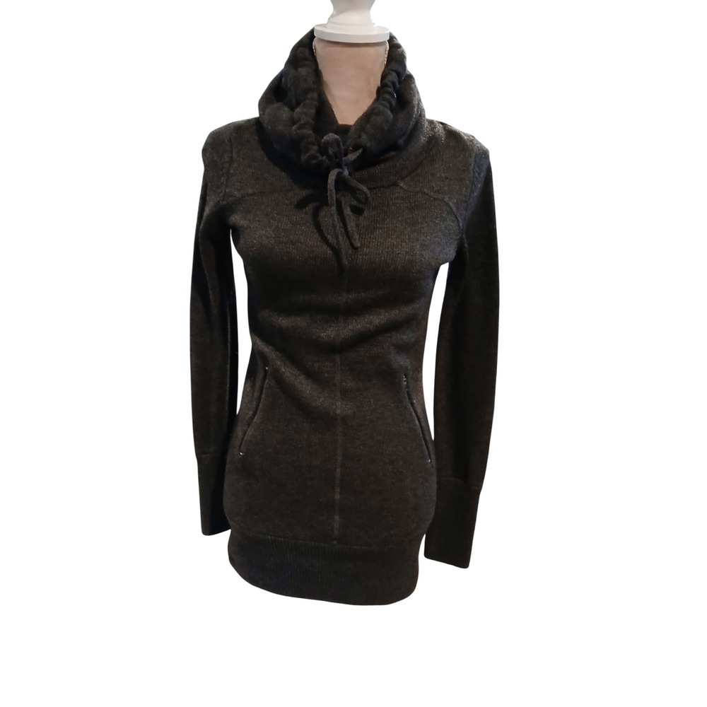 Women XS Charcoal Gray Wool Blend Cowl Neck Thumbhole Sweater Pullover
